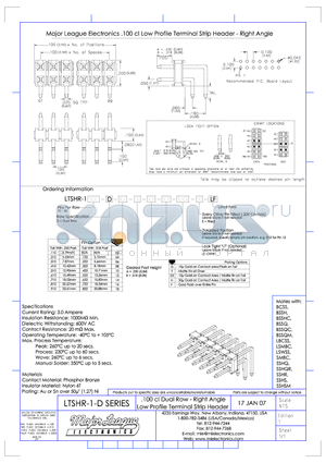 LTSHR-1-D datasheet - .100 cl Dual Row - Right Angle Low Profile Terminal Strip Header