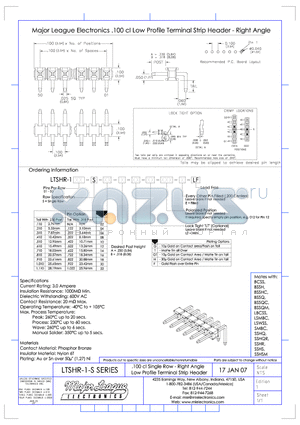 LTSHR-1-S datasheet - .100 cl Single Row - Right Angle Low Profile Terminal Strip Header