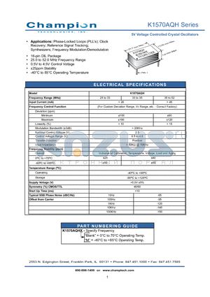 K1570AQH datasheet - 5V Voltage Controlled Crystal Oscillators