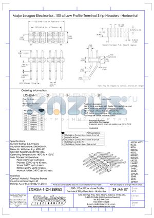 LTSHSM-1-DH datasheet - .100 cl Dual Row - Low Profile Terminal Strip Headers - Horizontal