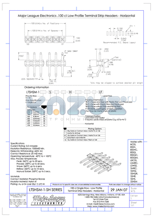 LTSHSM-1-SH datasheet - .100 cl Single Row - Low Profile Terminal Strip Headers - Horizontal