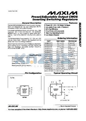 MAX635XC/D datasheet - Preset/Adjustable Output CMOS Inverting Switching Regulators