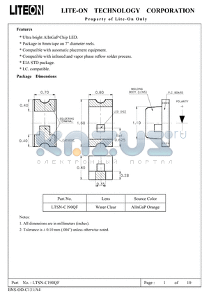 LTSN-C190QF datasheet - ULTRA BRIGHT AlINGaP CHIP LED