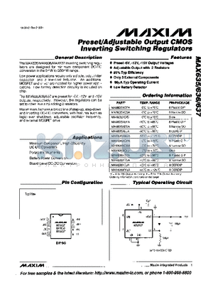 MAX635XCSA datasheet - Preset/Adjustable Output CMOS Inverting Switching Regulators