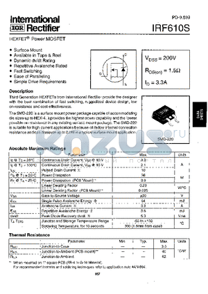 IRF610S datasheet - HEXFET Power MOSFET