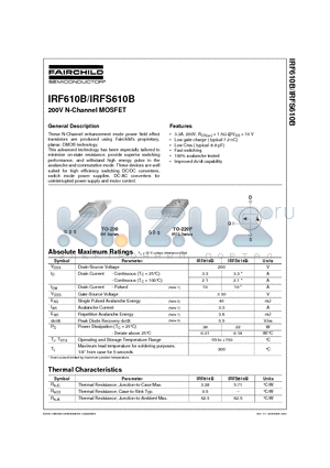 IRF610B datasheet - 200V N-Channel MOSFET