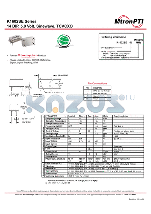 K1602SE-R datasheet - 14 DIP, 5.0 Volt, Sinewave, TCVCXO