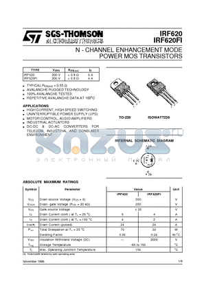 IRF620FI datasheet - N - CHANNEL ENHANCEMENT MODE POWER MOS TRANSISTORS