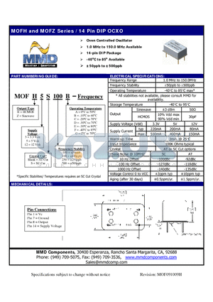 MOFH datasheet - Oven Controlled Oscillator