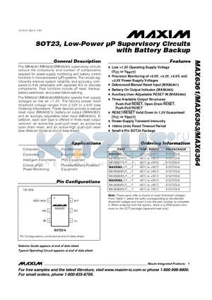 MAX6361HUT23 datasheet - SOT23, Low-Power lP Supervisory Circuits with Battery Backup