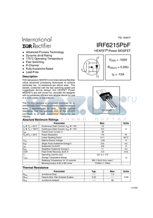 IRF6215PBF datasheet - HEXFET^ Power MOSFET