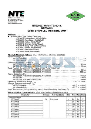 NTE30038 datasheet - Super Bright LED Indicators, 5mm