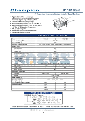 K1720ACM datasheet - 5V Temperature Compensated Voltage Controlled Crystal Oscillators