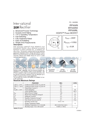 IRF630NL datasheet - HEXFET Power MOSFET