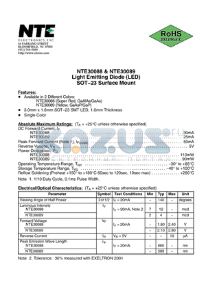 NTE30089 datasheet - Light Emitting Diode (LED) SOT−23 Surface Mount