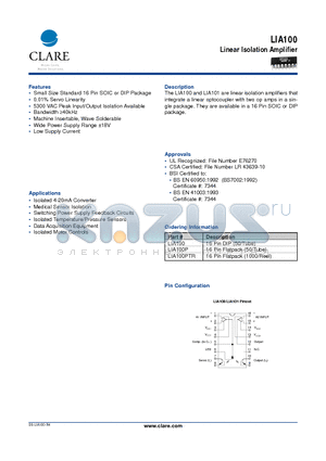 LIA100P datasheet - Linear Isolation Amplifier