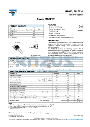 IRF630PBF datasheet - Power MOSFET