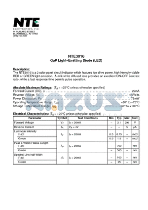 NTE3016 datasheet - GaP Light.Emitting Diode (LED)