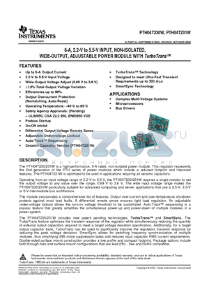 PTH04T230WAD datasheet - 6-A, 2.2-V to 5.5-V INPUT, NON-ISOLATED, WIDE-OUTPUT, ADJUSTABLE POWER MODULE WITH TurboTrans