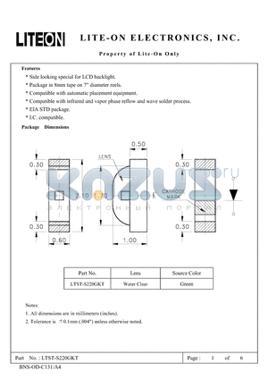 LTST-S220GKT datasheet - LED for Side looking special for LCD backlight