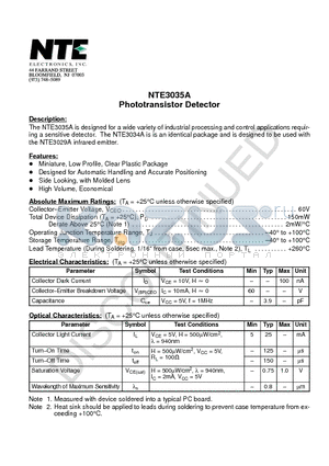 NTE3035A datasheet - Phototransistor Detector