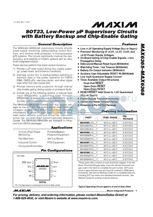 MAX6365LKA29-T datasheet - SOT23, Low-Power lP Supervisory Circuits with Battery Backup and Chip-Enable Gating