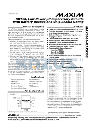 MAX6365LKA31-T datasheet - SOT23, Low-Power lP Supervisory Circuits with Battery Backup and Chip-Enable Gating