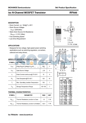 IRF640 datasheet - isc N-Channel MOSFET Transistor