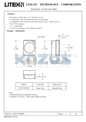 LTST-T670KGL datasheet - Property of Lite-On Only