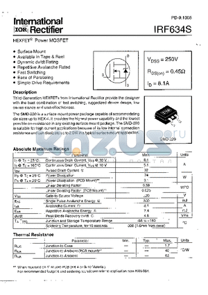 IRF634S datasheet - Power MOSFET(Vdss=250V, Rds(on)=0.45ohm, Id=8.1A)