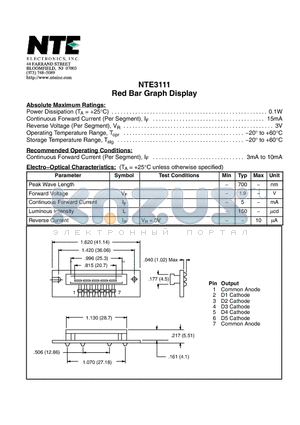 NTE3111 datasheet - Red Bar Graph Display