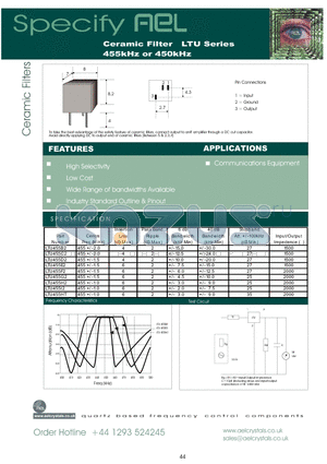 LTU455B2 datasheet - Ceramic Filter 455kHz or 450kHz