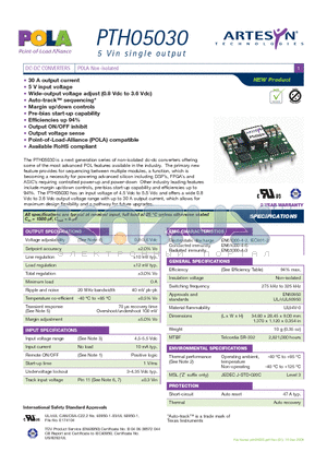 PTH05030WADT datasheet - DC-DC CONVERTERS POLA Non-isolated
