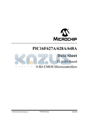 PIC16F627A-E/P datasheet - FLASH-Based 8-Bit CMOS Microcontrollers