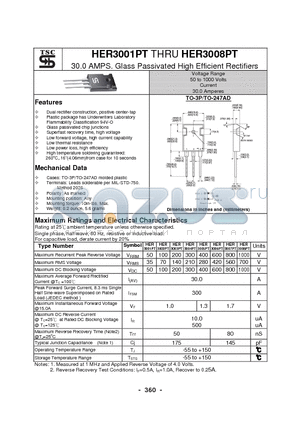 HER3001PT datasheet - 30.0 AMPS. Glass Passivated High Efficient Rectifiers