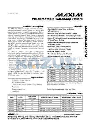 MAX6372KA-T datasheet - Pin-Selectable Watchdog Timers