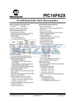 PIC16F627T-04E/P datasheet - FLASH-Based 8-Bit CMOS Microcontrollers