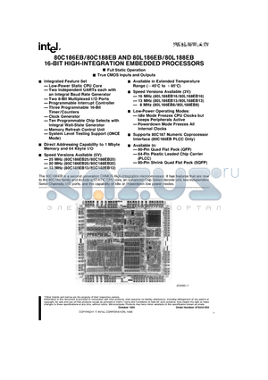 N80C186EBXX datasheet - 16-BIT HIGH-INTEGRATION EMBEDDED PROCESSORS