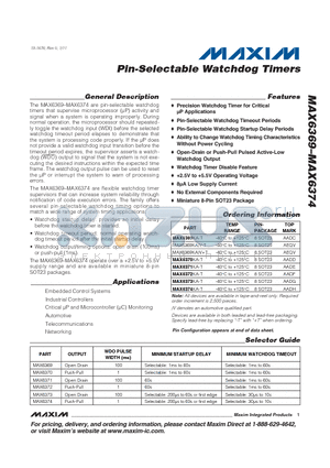 MAX6373KA-T datasheet - Pin-Selectable Watchdog Timers