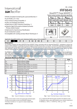 IRF6645 datasheet - DirectFET Power MOSFET  Typical calues (unless otherwise  specified)