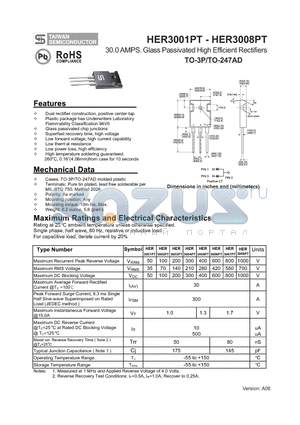 HER3004PT datasheet - 30.0 AMPS. Glass Passivated High Efficient Rectifiers