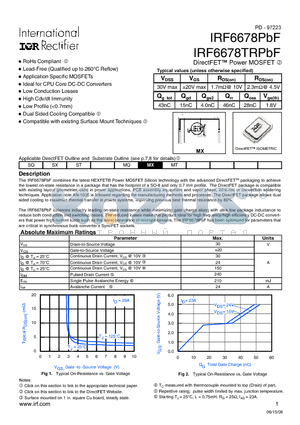 IRF6678PBF datasheet - DirectFET Power MOSFET