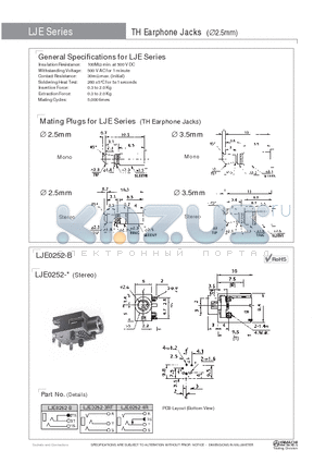 LJE0357-B datasheet - TH Earphone Jacks (∅2.5mm)