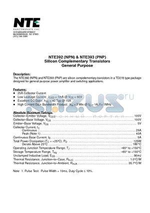 NTE393 datasheet - Silicon Complementary Transistors General Purpose