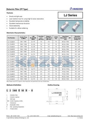 LJE25B-C datasheet - Dielectric Filter (PF Type)