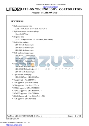 LTV-825S datasheet - Property of LITE-ON Only