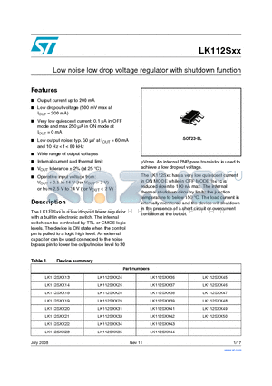 LK112SM13TR datasheet - Low noise low drop voltage regulator with shutdown function