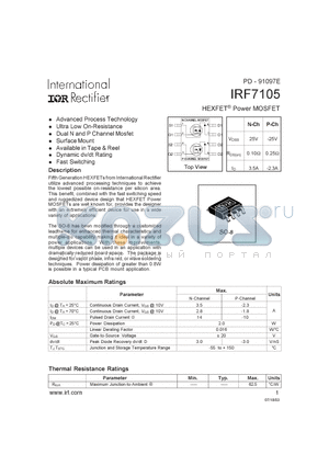 IRF7105 datasheet - HEXFET POWER MOSFET