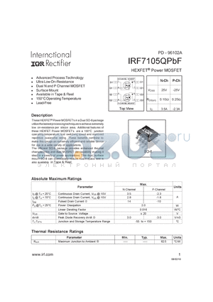 IRF7105QPBF_10 datasheet - HEXFETPOWERMOSFET