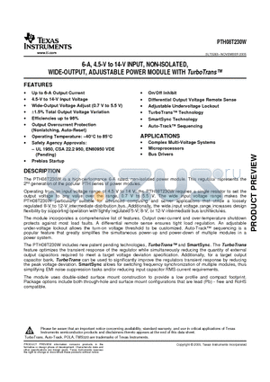 PTH08T230W datasheet - 6-A, 4.5-V to 14-V INPUT, NON-ISOLATED, WIDE-OUTPUT, ADJUSTABLE POWER MODULE WITH TurboTrans